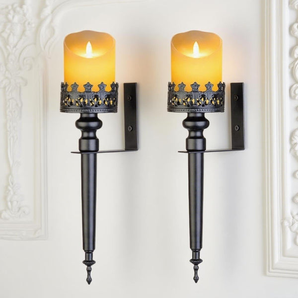Black Metal Candle Wall Sconces, Set of 2