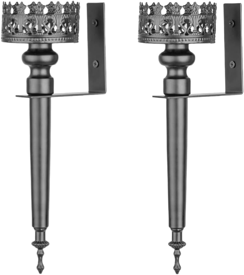 Black Metal Candle Wall Sconces, Set of 2