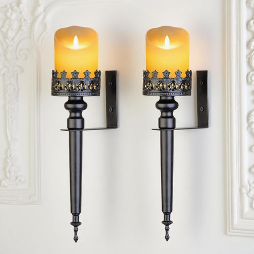 Black Metal Candle Wall Sconces, Set of 2