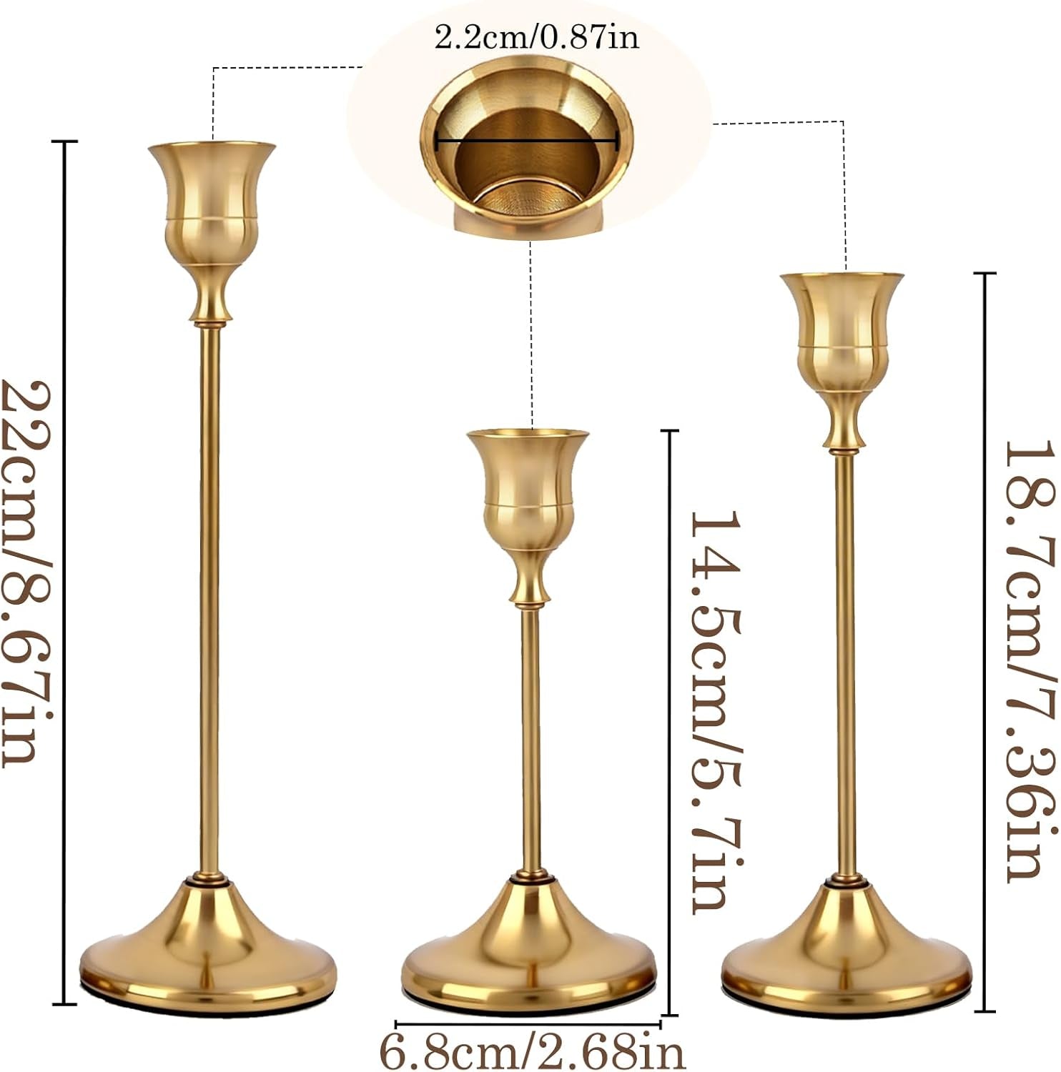 Brass Taper Candle Holders, Set of 6