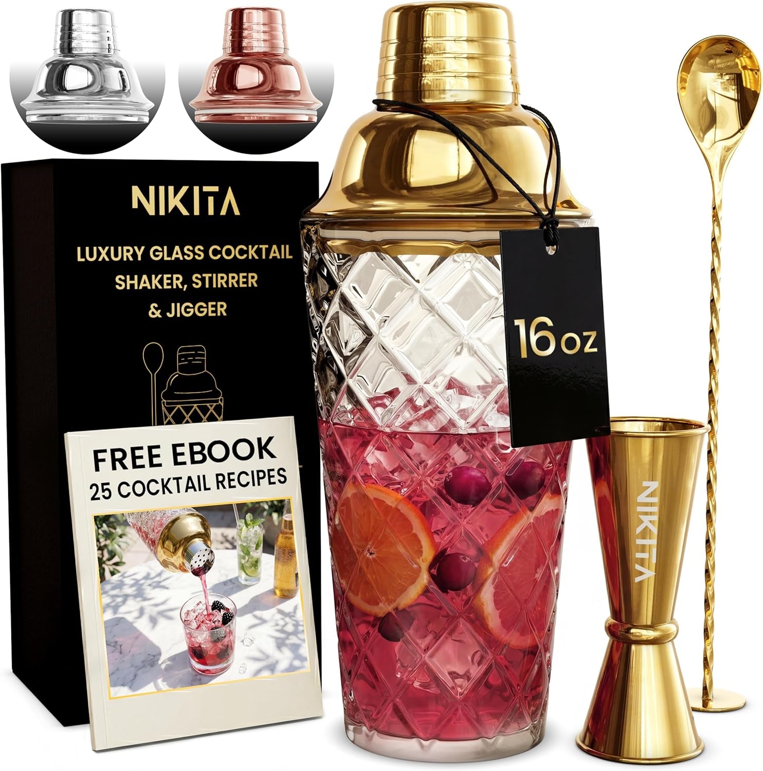 Gold Cocktail Shaker Kit, 5 Pieces